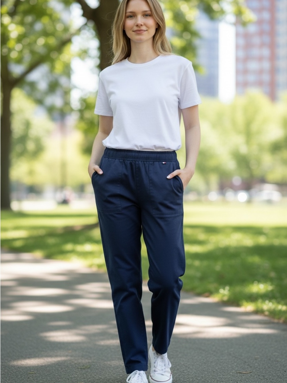 Tommy Hilfiger Navy Pull-On Ankle Pants XS | Drawstring Waist Career Casual,Cute